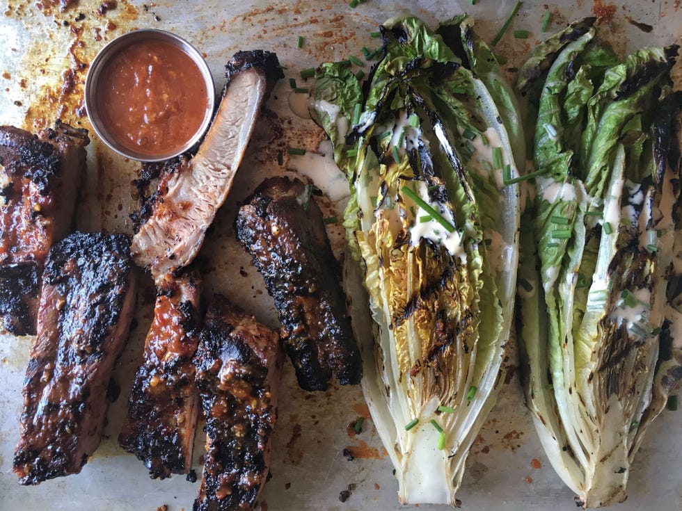 bbq spareribs with grilled romaine recipe