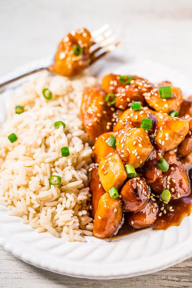Dish, Food, Cuisine, Sesame chicken, Ingredient, Orange chicken, Sweet and sour, General tso's chicken, White rice, Kung pao chicken, 