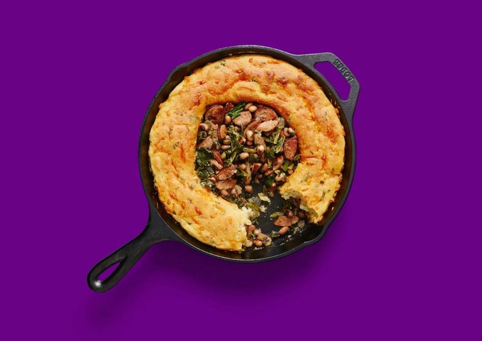 image of festive good luck cornbread skillet