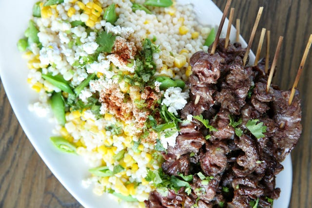 Steak Skewers with Mexican Corn Couscous Salad Recipe