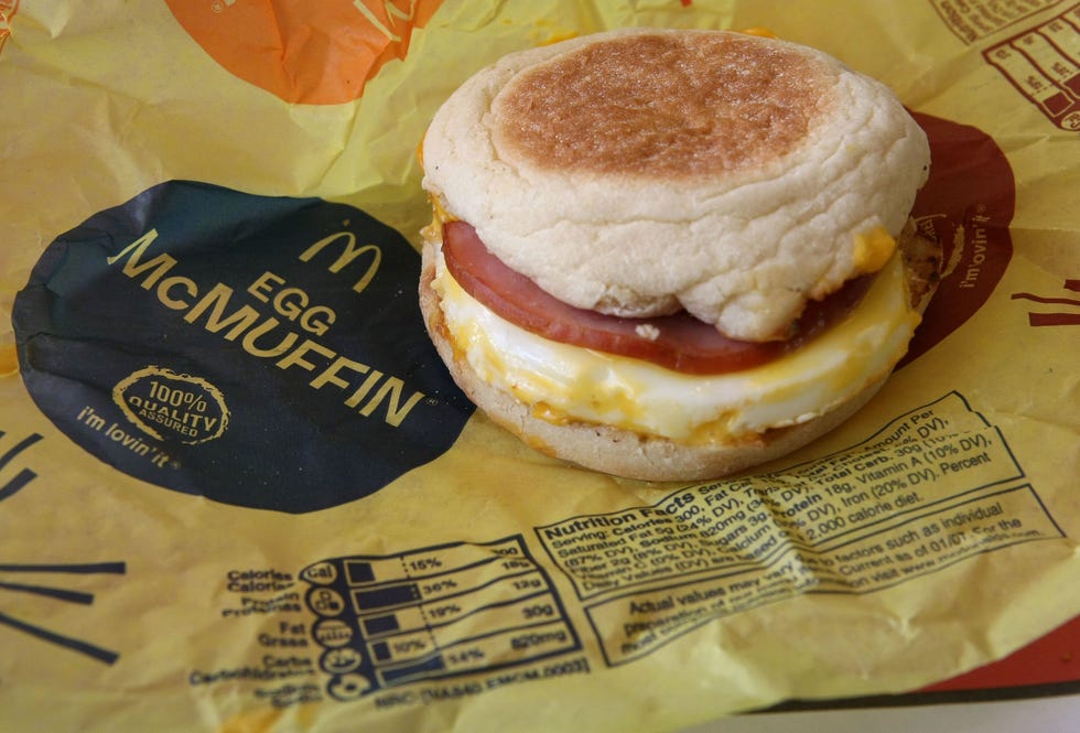 SAN RAFAEL, CA - OCTOBER 01:  Nutritional information is printed on the wrapper of a McDonald's Egg McMuffin October 1, 2008 in San Rafael, California. California Governor Arnold Schwarzenegger signed legislation Tuesday that makes California the first state in the U.S. to require chain restaurants to reveal calorie information on standard menu items. The law goes into effect in July 2009. (Photo Illustration by Justin Sullivan/Getty Images)