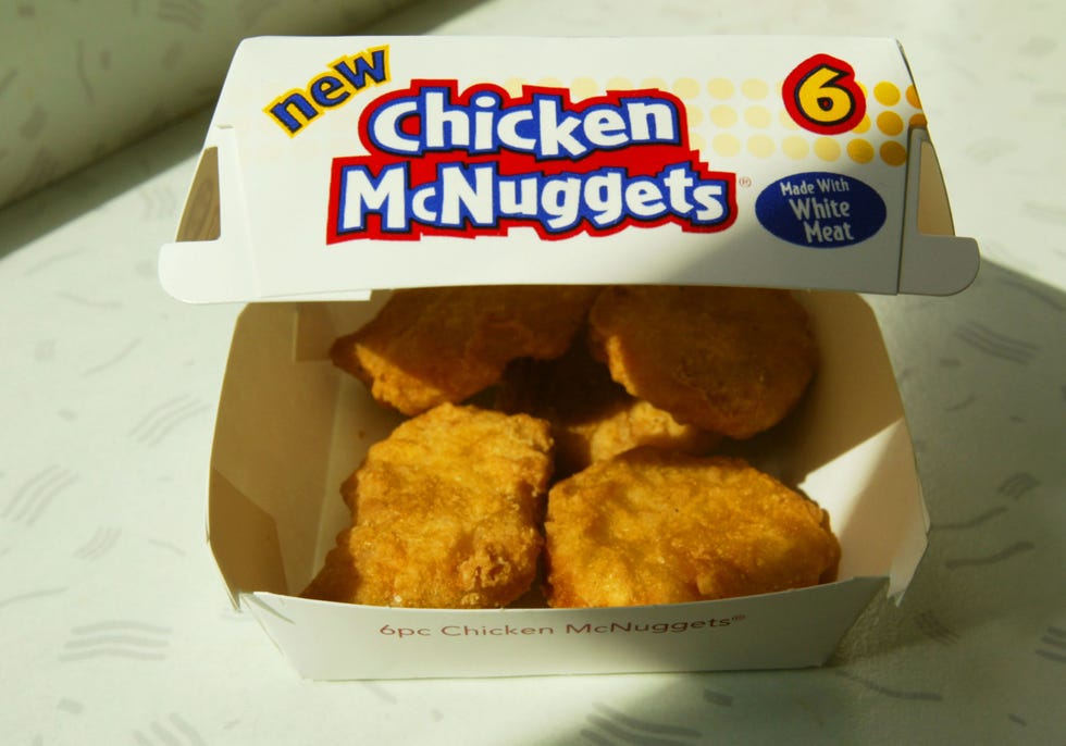 NEW YORK - OCTOBER 6:  New McDonald's Chicken McNuggets are shown October 6, 2003 in New York Ctiy. McDonald's recently announced a new recipe for their popular item, smaller and with less fat and fewer calories than the current version.  (Photo by Chris Hondros/Getty Images)