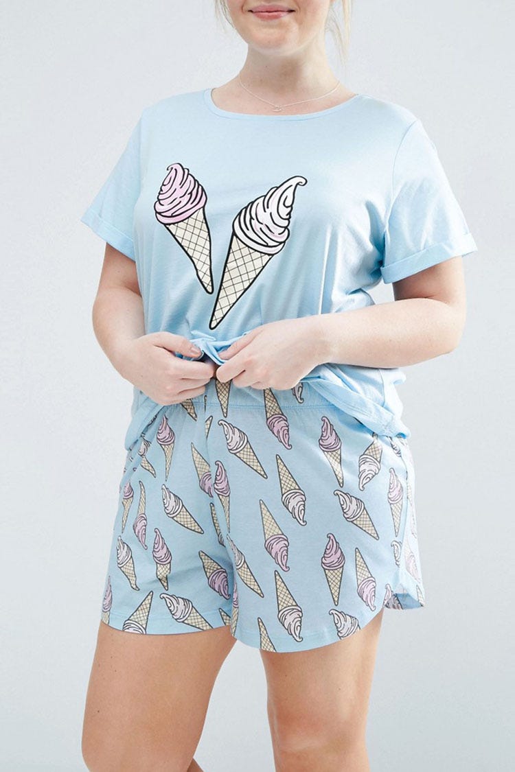 ASOS Curve Ice Cream Print Tee and Short Pajama Set