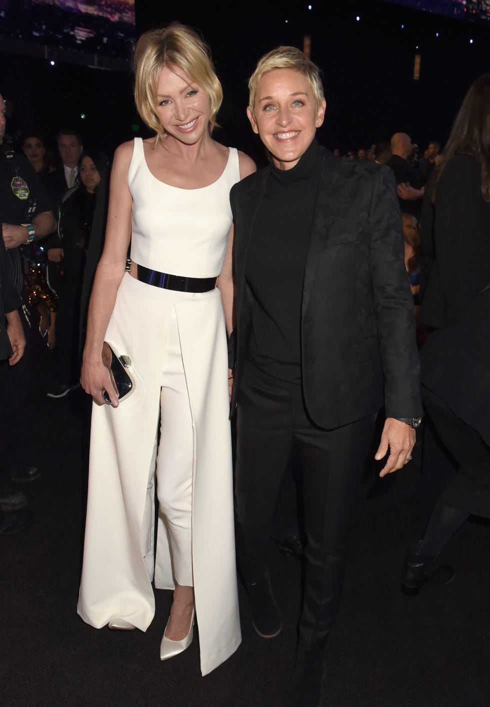 LOS ANGELES, CA - JANUARY 06: Actress Portia de Rossi (L) and tv personality Ellen DeGeneres attend the People's Choice Awards 2016 at Microsoft Theater on January 6, 2016 in Los Angeles, California.  (Photo by Jeff Kravitz/FilmMagic)