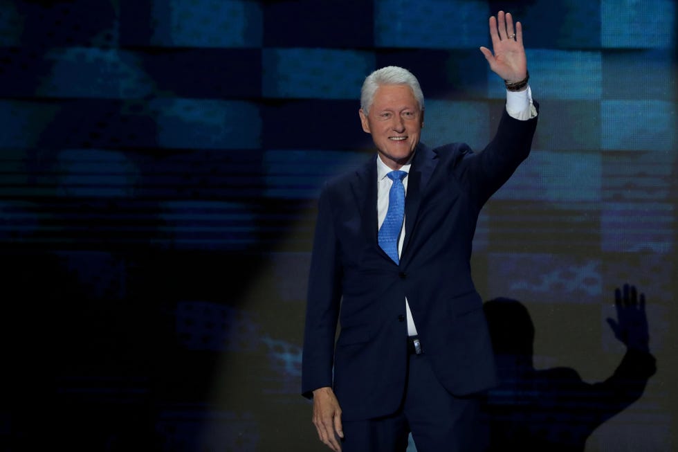 PHILADELPHIA, PA - JULY 26:  Former US President Bill Clinton arrives on stage to deliver remarks on the second day of the Democratic National Convention at the Wells Fargo Center, July 26, 2016 in Philadelphia, Pennsylvania. Democratic presidential candidate Hillary Clinton received the number of votes needed to secure the party's nomination. An estimated 50,000 people are expected in Philadelphia, including hundreds of protesters and members of the media. The four-day Democratic National Convention kicked off July 25.  (Photo by Alex Wong/Getty Images)