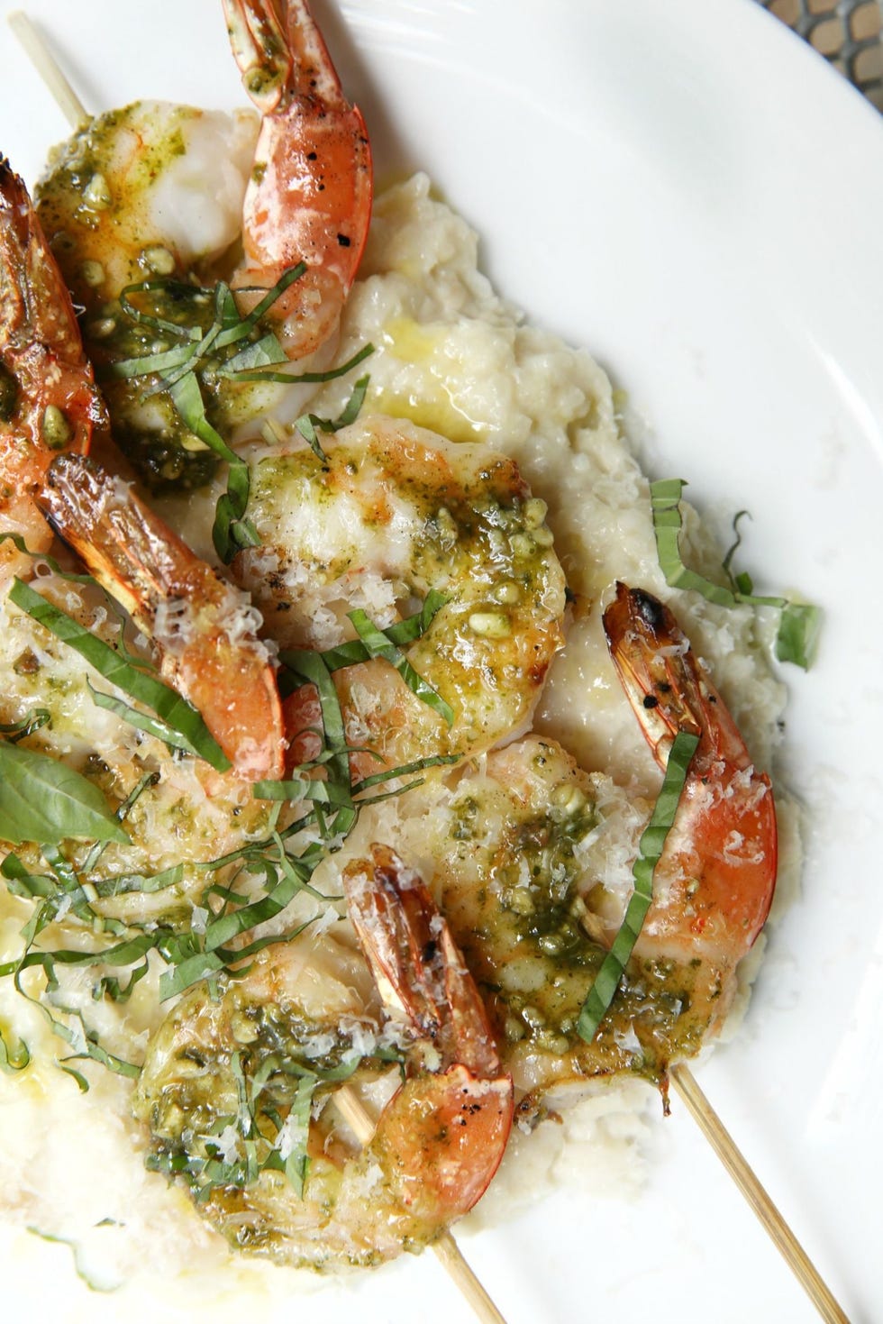 Pesto Shrimp Skewers with Cauliflower Mash Recipe