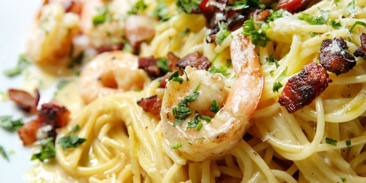 Best Shrimp Spaghetti Carbonara Recipe Delish Com
