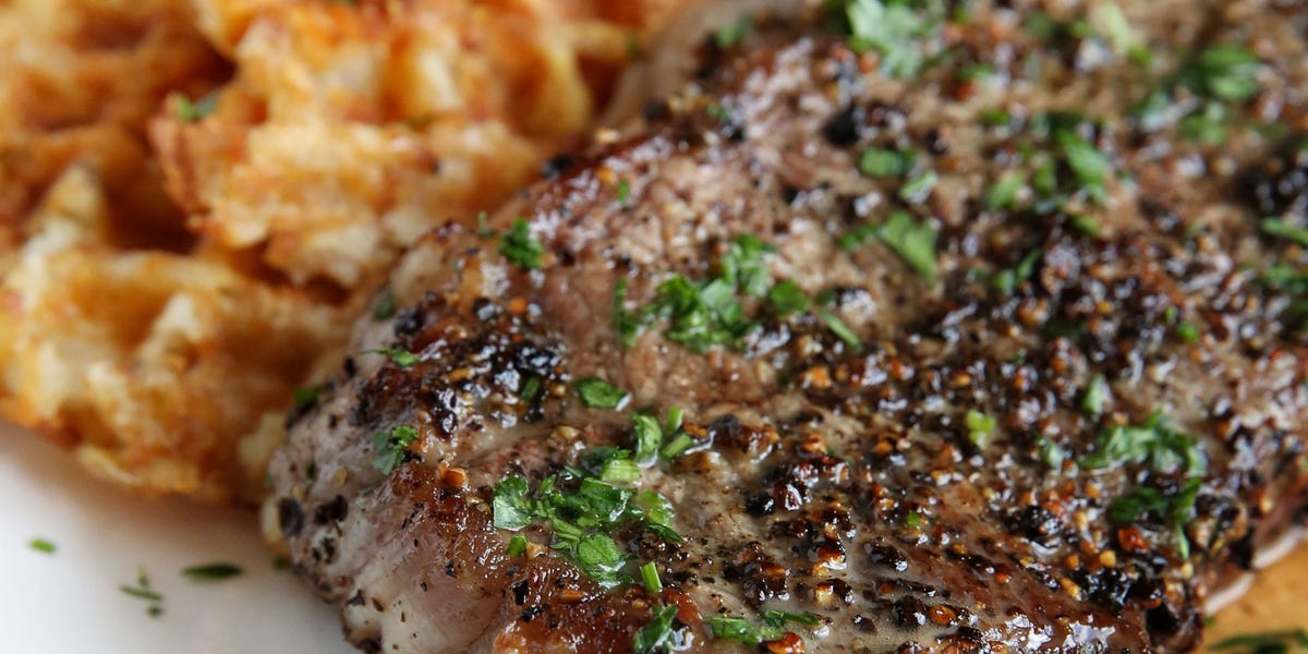 Steak au Poivre with Tater Tot Waffles