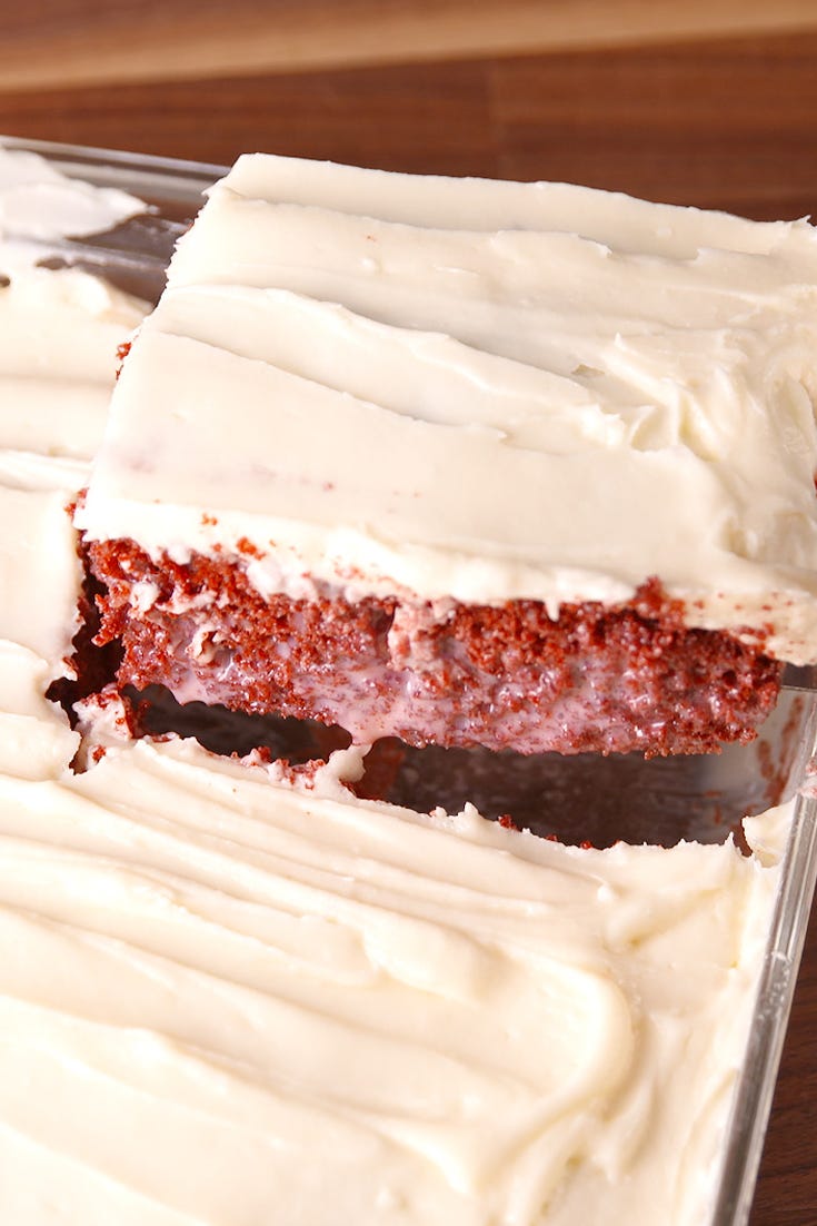 Red Velvet Poke Cake Vertical Slice