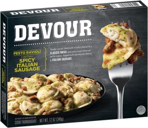 Devour Pesto Ravioli With Spicy Sausage Devour Pesto Ravioli With Spicy Sausage