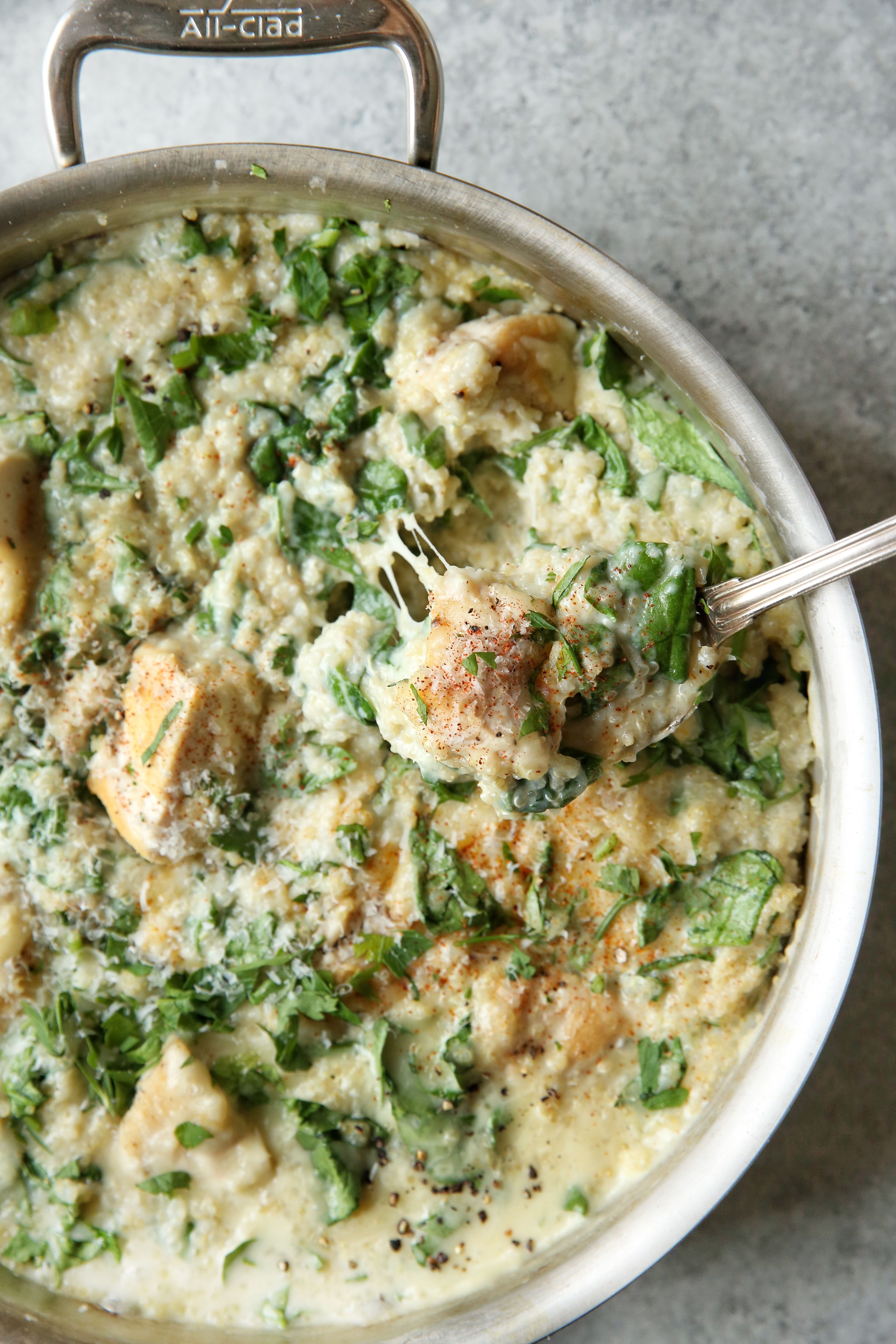 Creamy Cheddar Quinoa with Chicken and Spinach-image