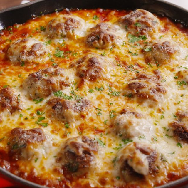 Chicken Parm Meatball Skillet = Total Comfort