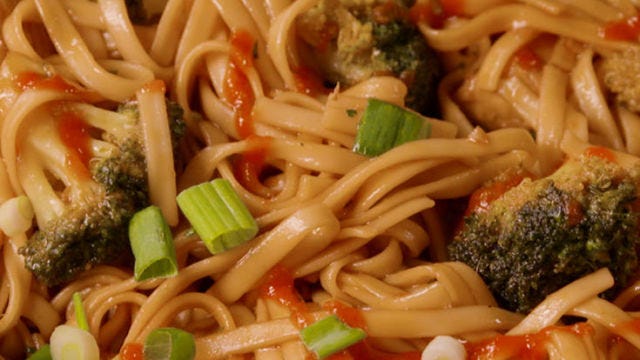 preview for These Sriracha Chicken Noodles smell like takeout, but taste like your mom's cooking.