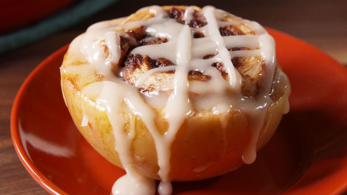 preview for Cinnamon Roll Stuffed Apples = Best Fall Hack