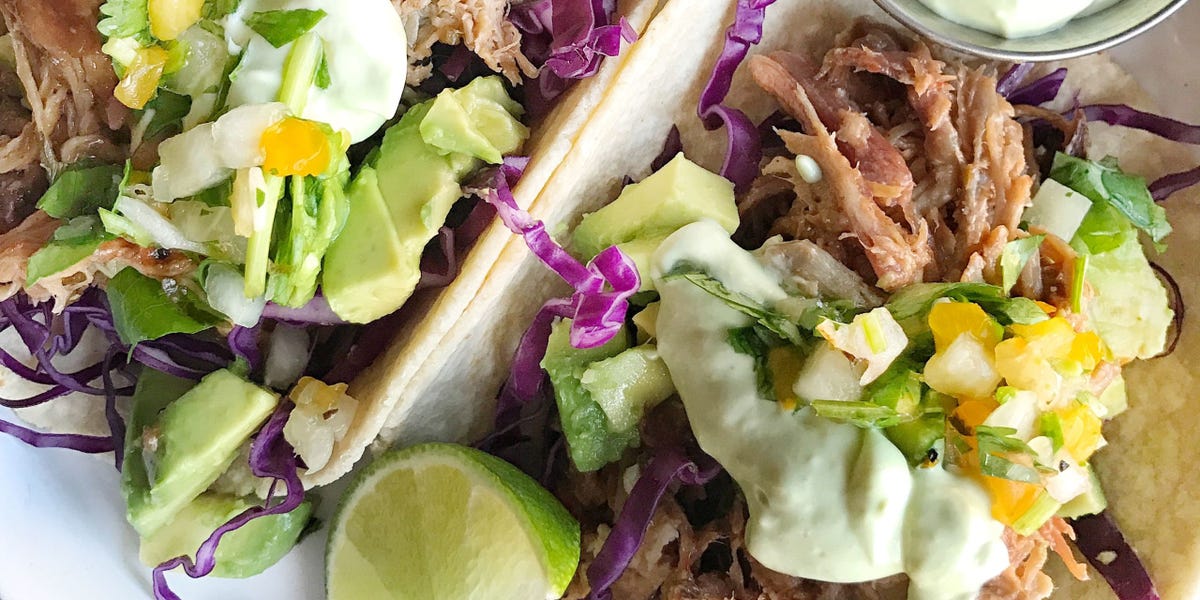 Pulled Pork Tacos with Avocado Crema