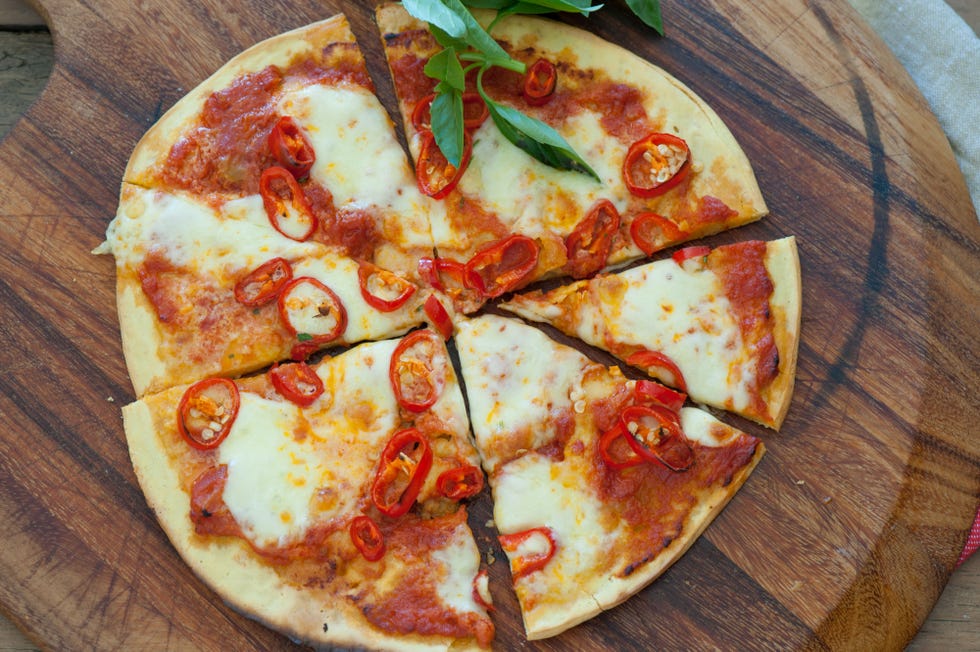 Food, Cuisine, Dish, Baked goods, Pizza, Finger food, Recipe, Plate, Ingredient, Dishware, 