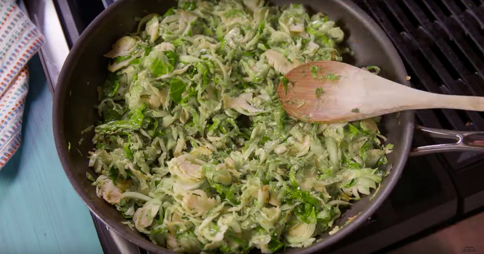 Bacon Brussels Sprouts Noodle Bake Video - Delish.com