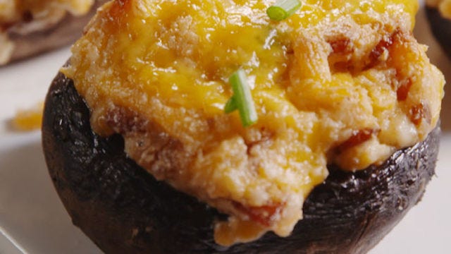 Video player poster image preview for These Jalapeño Popper Stuffed Mushrooms are the Most Brilliant App Mash-Up Ever!