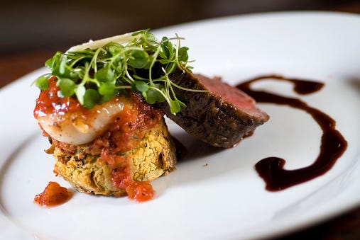 Food, Dishware, Ingredient, Plate, Culinary art, Garnish, Serveware, Cuisine, Meat, Recipe, 