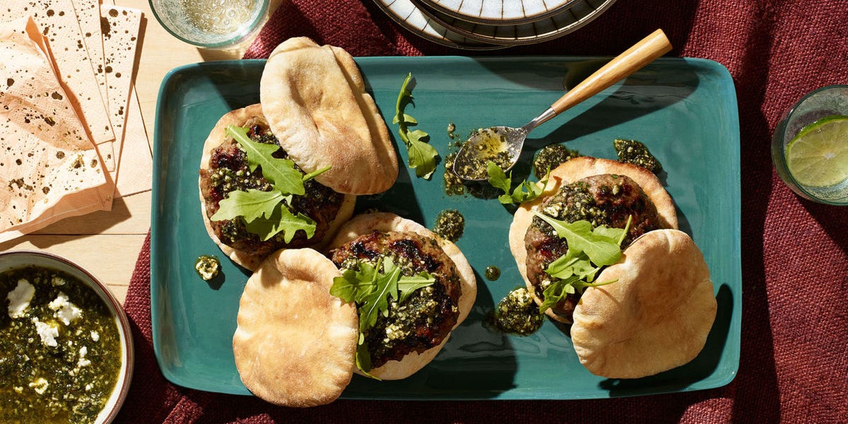 Lamb Burgers With Mint Green Tea Pesto