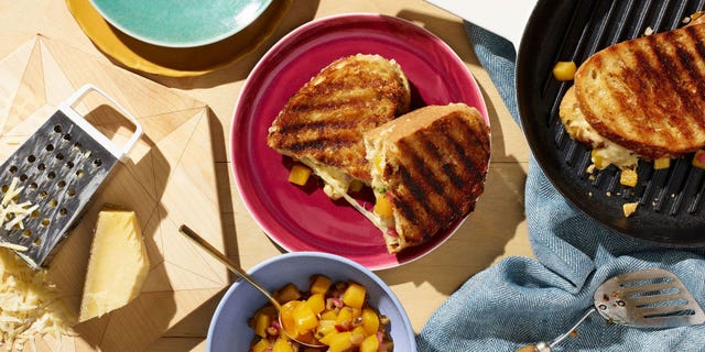 grilled cheese with peach and mango tea chutney
