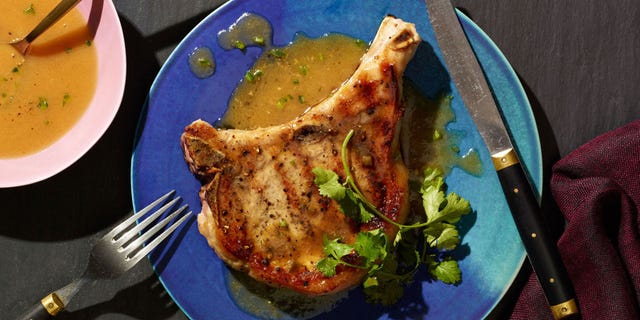 Pork Chops with Peach-Mango Chili Sauce