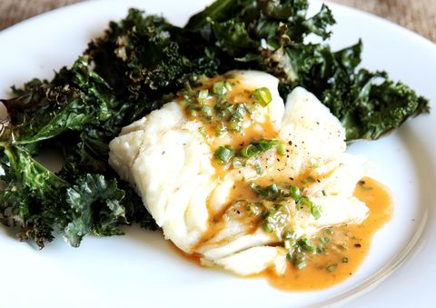 Sriracha-Butter Cod with Garlicky Kale Recipe