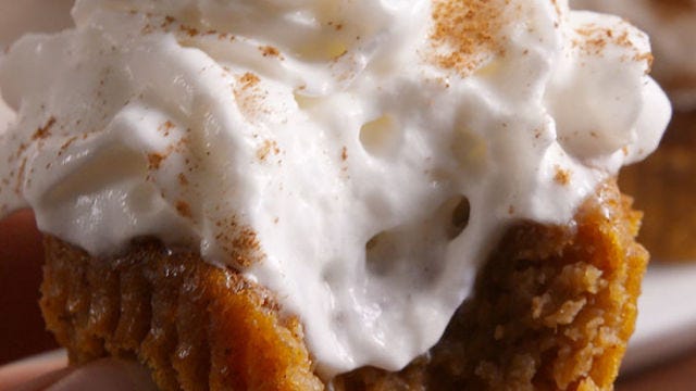 Video player poster image preview for Pumpkin Pie Cupcakes are the Most Adorable Mini Thanksgiving Dessert.