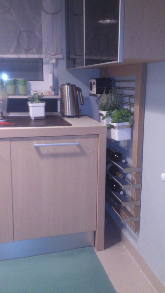 Room, House, Grey, Hardwood, Shelving, Cabinetry, Door, Kitchen appliance, Home, Shelf, 