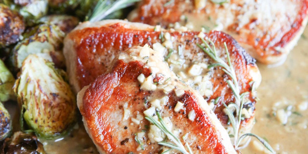 Garlic-Rosemary Pork Chops with Brussels Sprouts