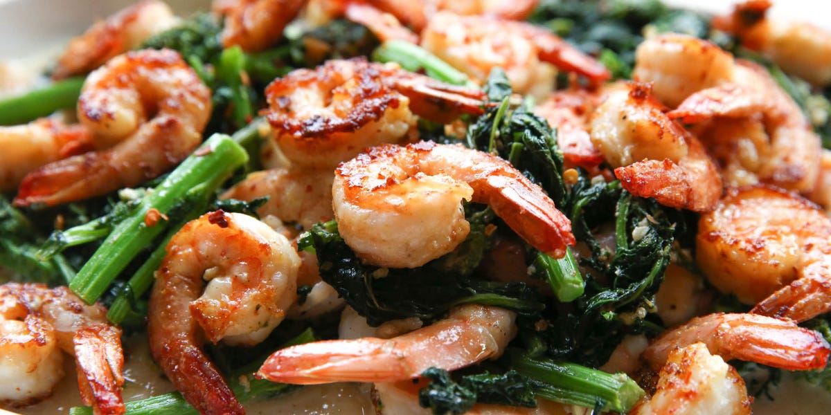 Parmesan Shrimp with Garlicky Broccoli