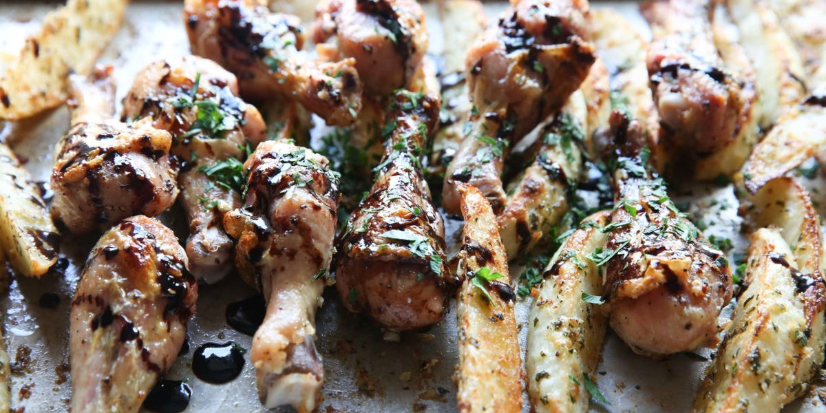 Balsamic Drumsticks with Parmesan Potatoes