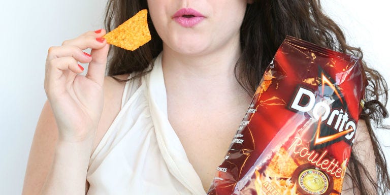 Junk food, Lip, Neck, Food, Snack, Sweetness, Cuisine, Brown hair, Eating, Finger food, 