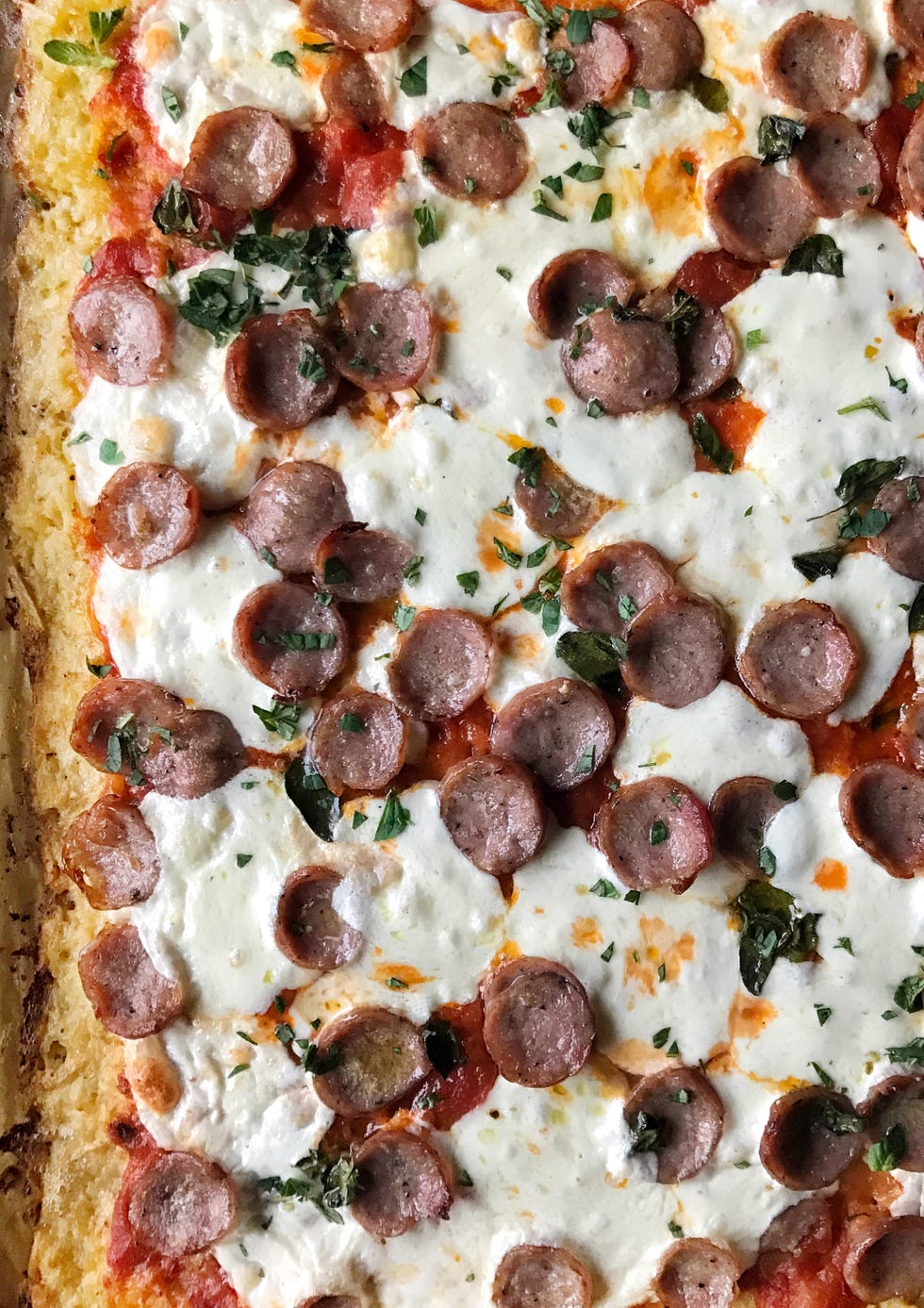 Sheetpan Cauliflower Sausage Pizza Vertical
