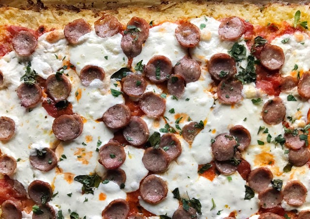 Sheetpan Cauliflower Sausage Pizza Horizontal Sheetpan Cauliflower Sausage Pizza Horizontal