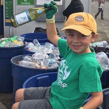 recycling boy saves money for college