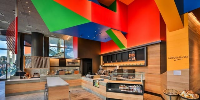 Interior design, Ceiling, Colorfulness, Interior design, Countertop, Plywood, Restaurant, 