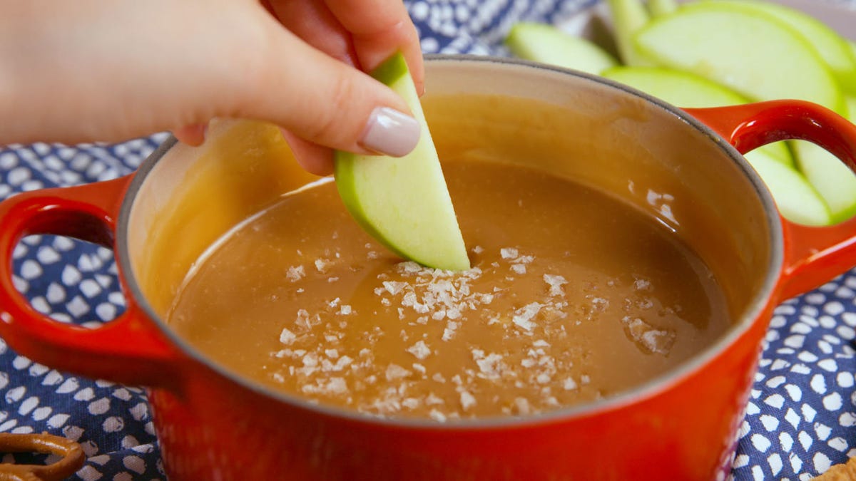 Video player poster image preview for Everything Tastes Better Dipped in Salted Caramel Fondue.