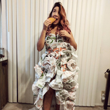Clothing, Dress, Shoulder, Fashion, Fashion design, Leg, Footwear, Fashion model, Waist, Long hair, 