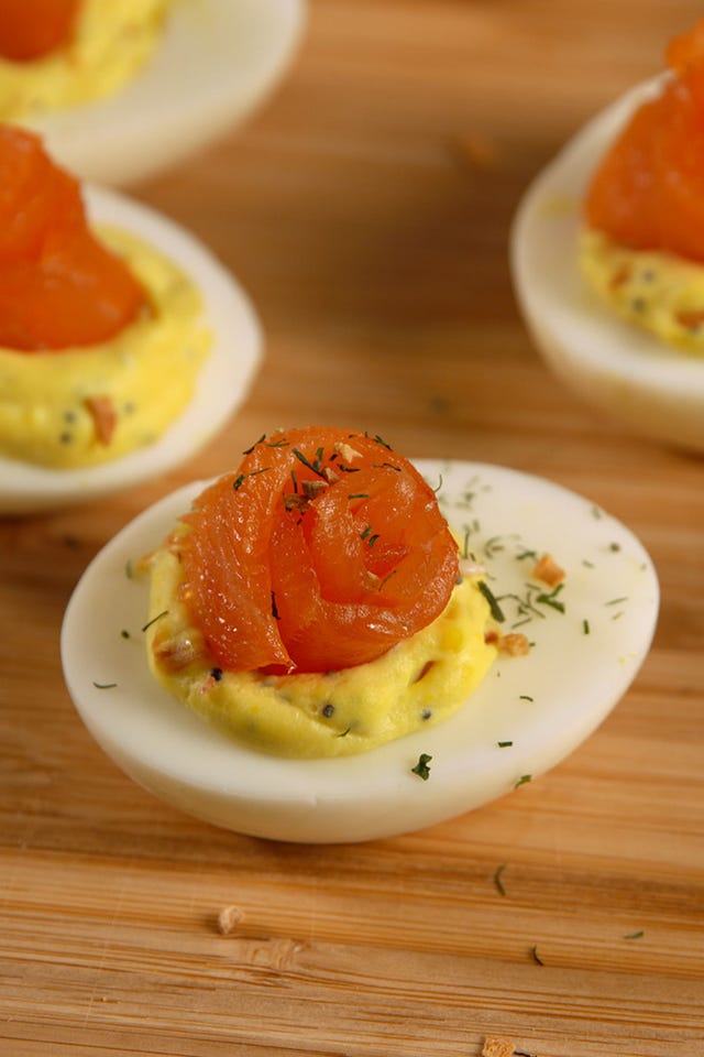 dish, food, smoked salmon, cuisine, egg, ingredient, deviled egg, breakfast, finger food, brunch,