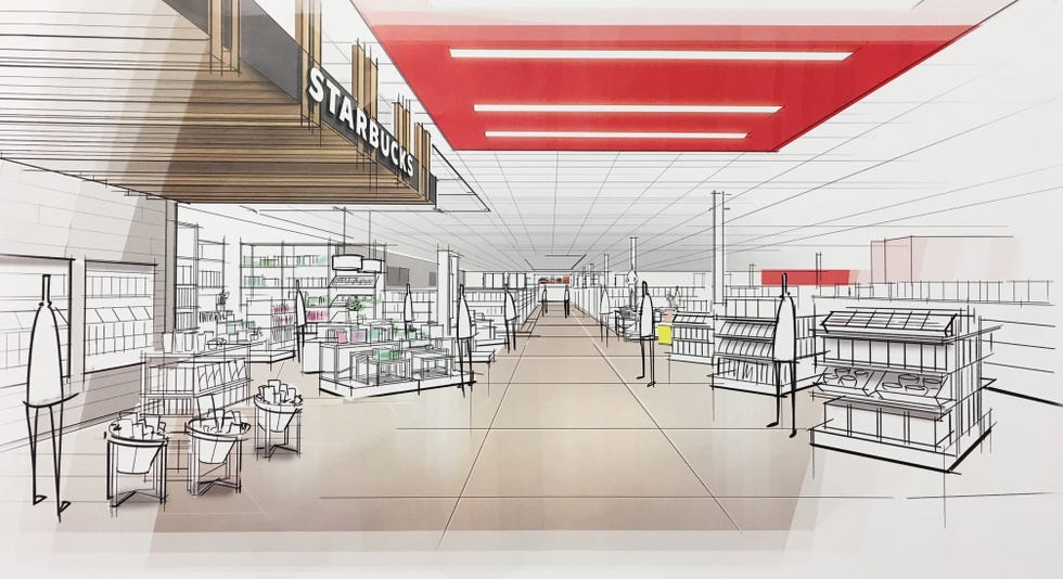 Building, Architecture, Interior design, Line, Design, Shopping mall, Room, Supermarket, Retail, Floor, 