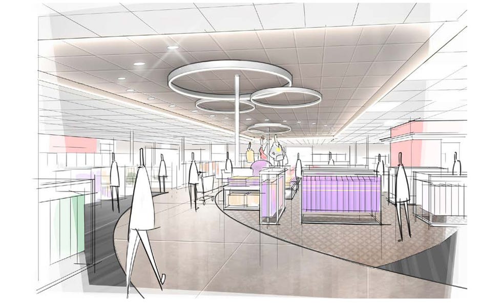 Ceiling, Building, Lobby, Interior design, Room, Line, Architecture, Sketch, Illustration, Space, 
