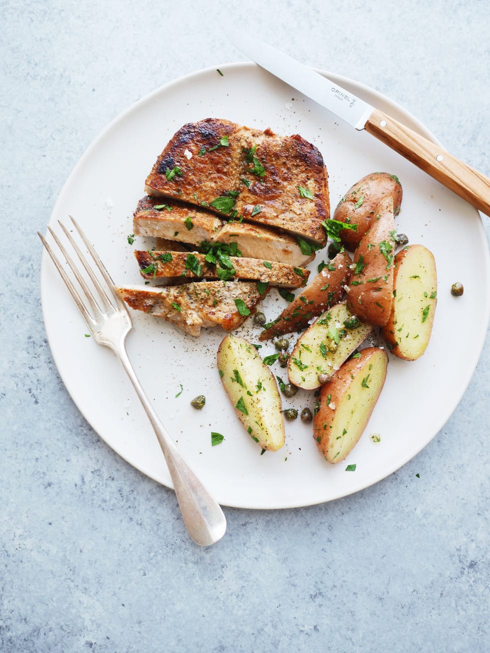 Honey-Dijon Pork Chops with Tangy Potato Salad Vertical