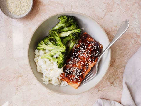 Hoisin-Glazed Salmon with Broccoli and Sesame Rice Horizontal
