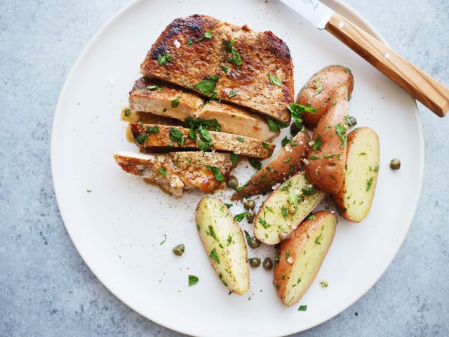 Honey-Dijon Pork Chops with Tangy Potato Salad Horizontal