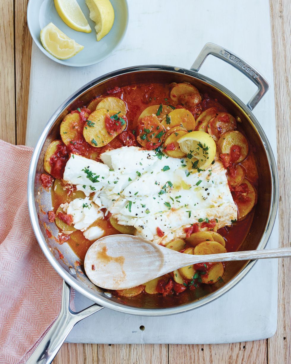 Cod with Garlicky Tomatoes and Potatoes Vertical