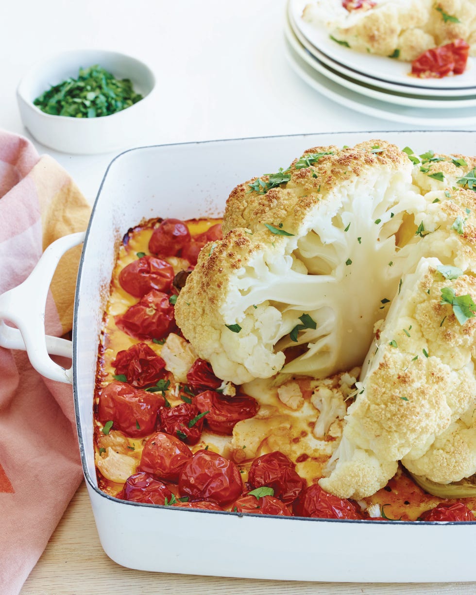 Whole Roasted Cauliflower, Tomatoes and Garlic Vertical