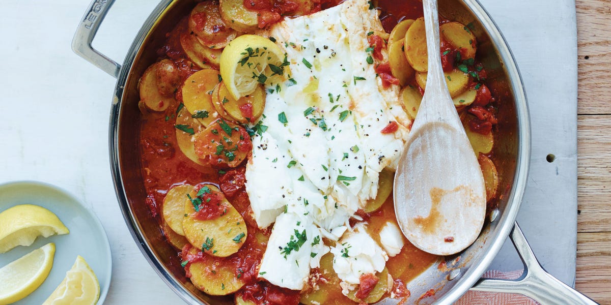 Cod with Garlicky Tomatoes and Potatoes