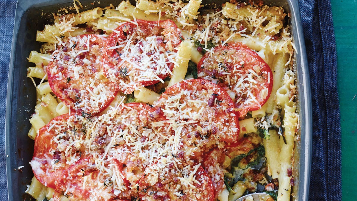 Video player poster image preview for Jessica Seinfeld's Pasta Al Forno with Bacon Bread Crumbs
