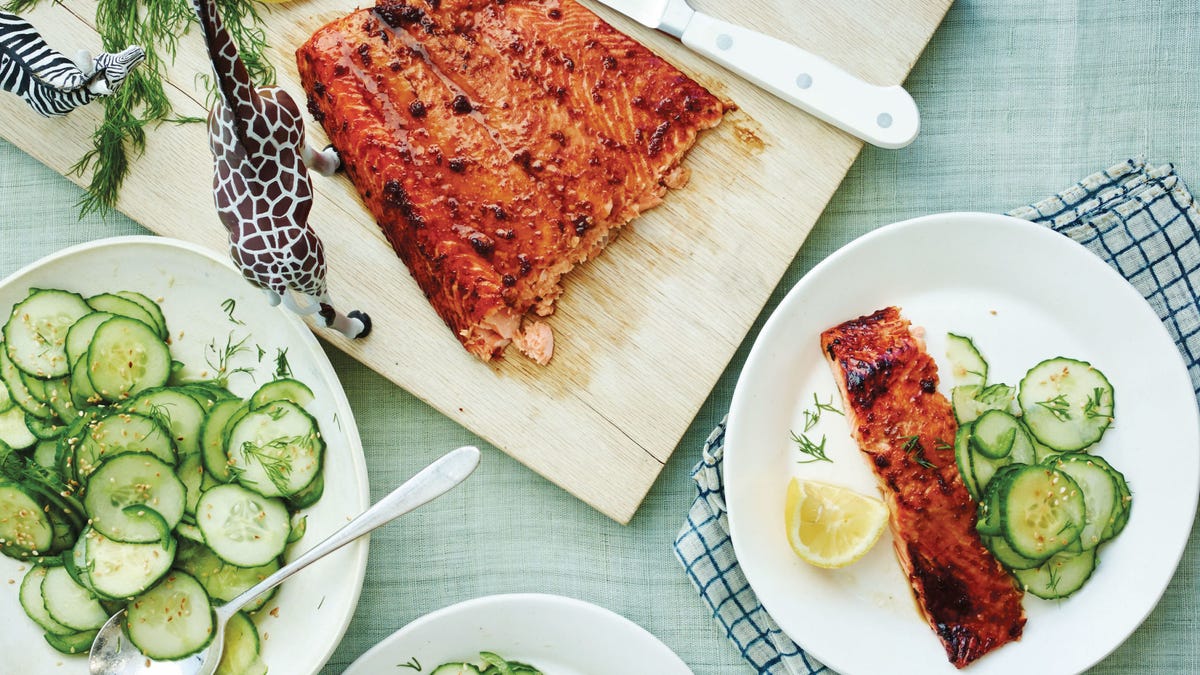 Video player poster image preview for Jessica Seinfeld's Ginger Salmon with Sesame Cucumbers